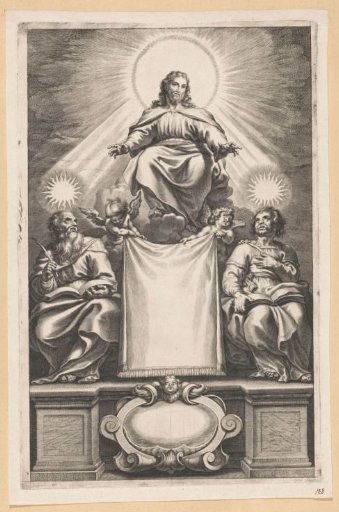 Enthroned Christ with Two Men
