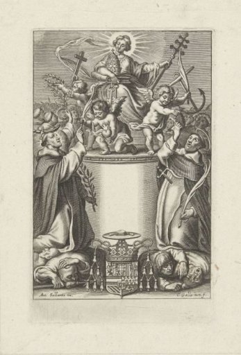 Allegorical title page with two Dominican martyrs