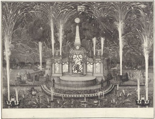 Fireworks for the celebration of the Peace of Utrecht in Rotterdam, 1713