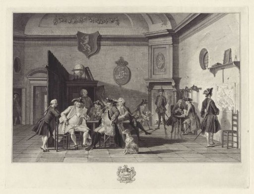 Guardroom with Officers Reading, Smoking, and Playing Cards
