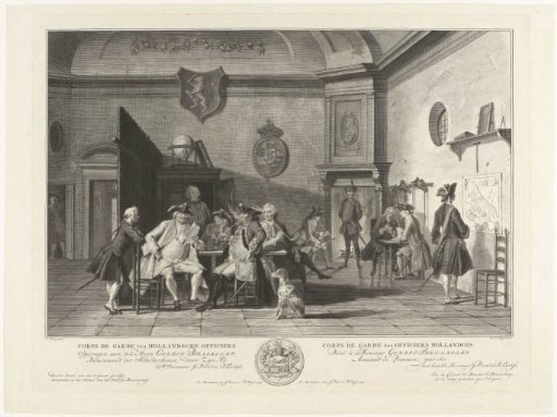 Guardroom with Officers Reading, Smoking, and Playing Cards