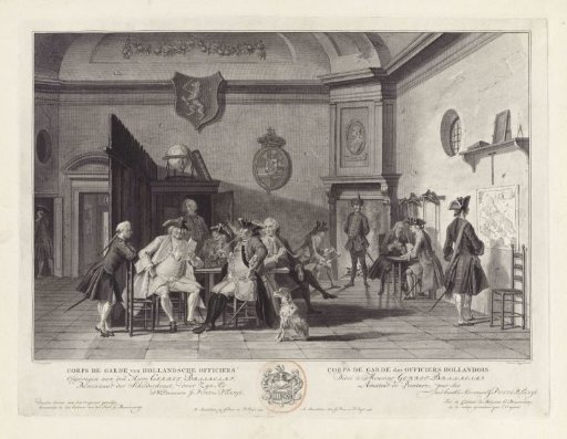 Guardroom with Officers Reading, Smoking, and Playing Cards