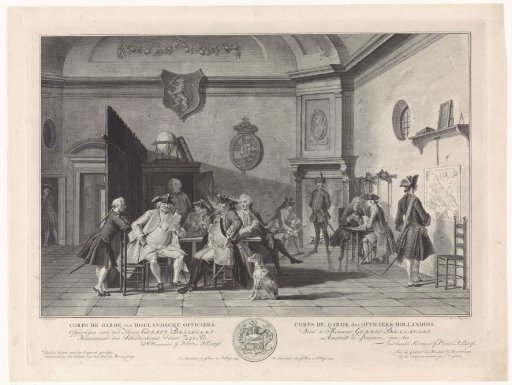Waiting Room with Officers Reading, Smoking, and Playing Cards