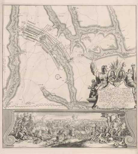 Map and illustration of the Battle of Ramillies, 1706