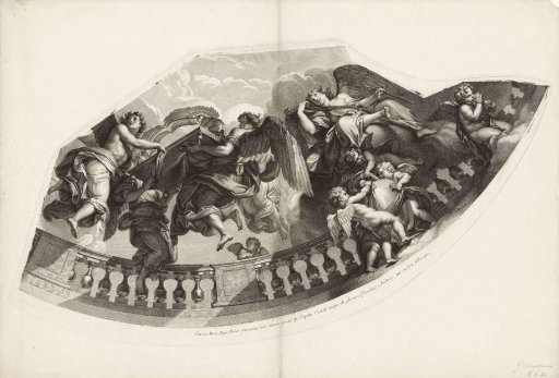 Ceiling painting of the chapel of Château de Sceaux with angels holding the Ark of the Covenant (plate 3)