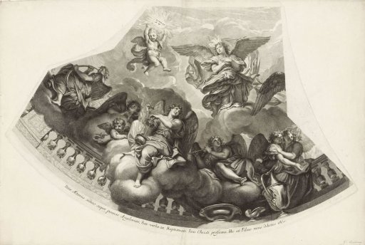 Ceiling painting of the chapel of Château de Sceaux with angels holding musical instruments and a censer (plate 4)