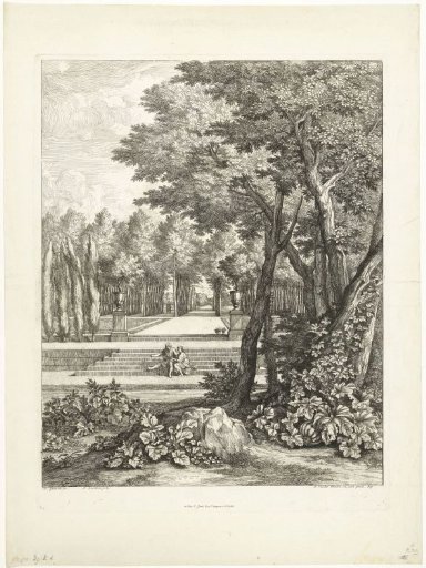 Landscape with a Couple Sitting on a Staircase in the Garden