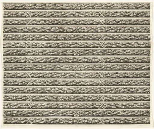 Two sheets, pasted together, with frames decorated with oak leaves and acorns
