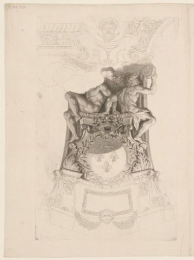 Part of a ceiling painting with two nude male figures
