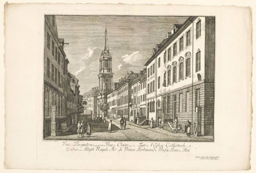 View of the Klosterstrasse in Berlin with the tower of the Parochialkirche