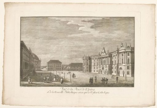 View of the Bebelplatz in Berlin with the Old Library, the Old Palace, and St. Hedwig's Cathedral