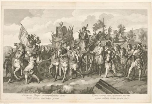 Military procession with war booty on a cart