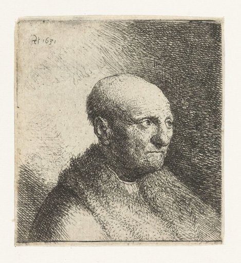 Bald man in a fur cloak: bust