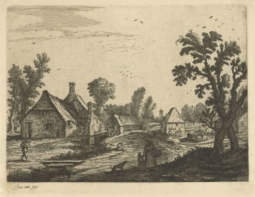Village view with woman and child in the village street