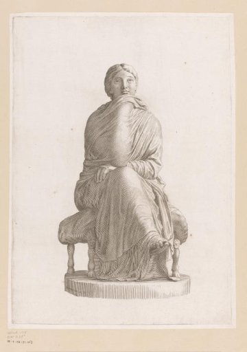 Statue of a seated woman wrapped in drapery