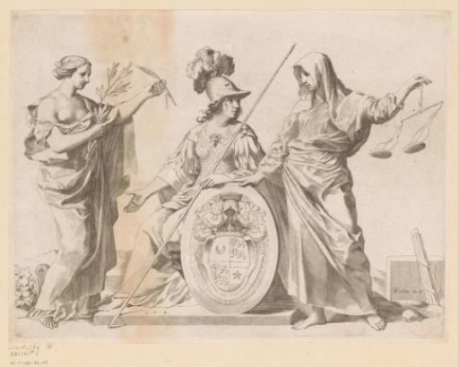 Peace, Minerva and Justice with the coat of arms of Gallard and Mesmes