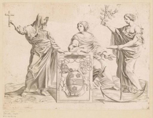 Religion, Minerva and Peace with the coat of arms of Claude Auvery