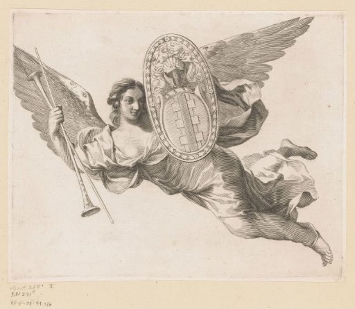 Female figure with wings and coat of arms of Sublet de Noyers