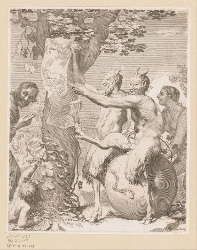 Satyrs mocking a drawing on a tree