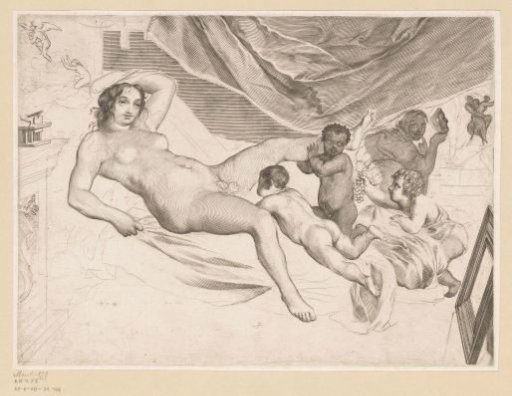Nude woman with children and