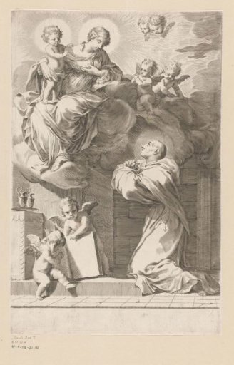 St. Bernard kneeling before an apparition of Mary with Child