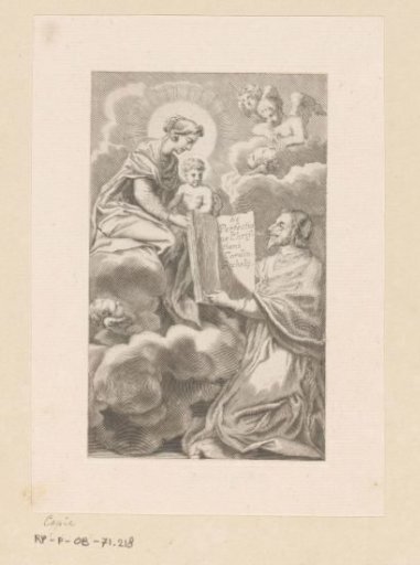 Armand-Jean du Plessis, Duke of Richelieu, presents a book to the Madonna and Child