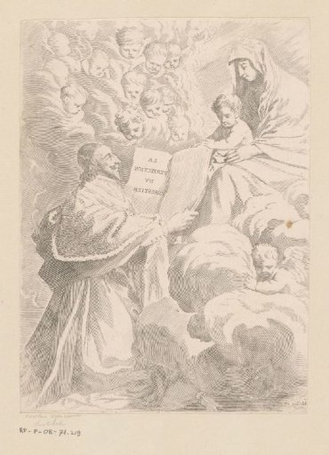 Armand-Jean du Plessis, Duke of Richelieu, presents a book to the Madonna and Child