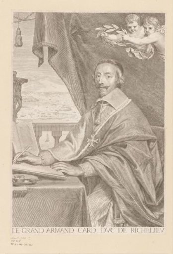 Portrait of Armand-Jean du Plessis, Duke of Richelieu, writing at a table