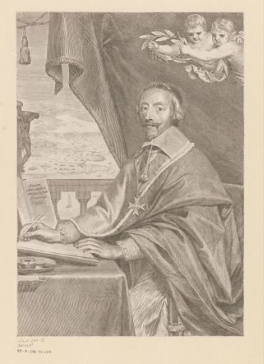Portrait of Armand-Jean du Plessis, Duke of Richelieu, writing at a table