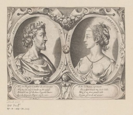 Portraits of Pierre de Ronsard and Cassandre Salviati in two cartouches