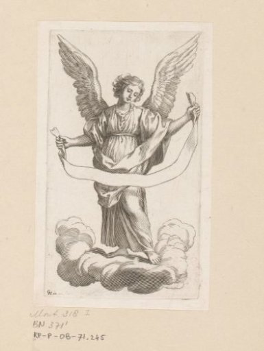 Angel standing on a cloud with a scroll
