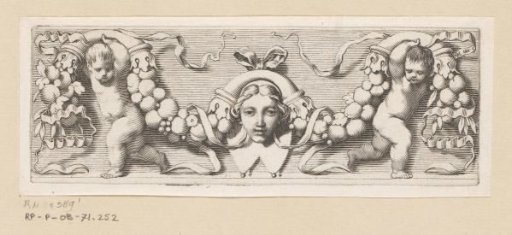 Two putti with a garland of fruit