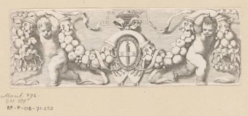Two putti with a garland of fruit and the coat of arms of Cardinal Jules Mazarin