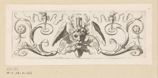 Vignette with the head of Time (Chronos) with an hourglass upon it