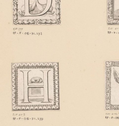 Letter H with a lamb on an altar (hostia)