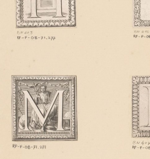Letter M with an allegory of the arts