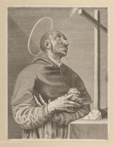 Saint in adoration before the cross