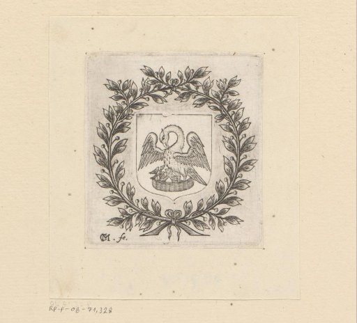 Pelican pecking its breast with its young, surrounded by wreath