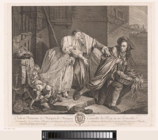 Young and old woman taking leave of a peddler
