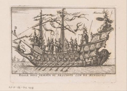 Ship with Jason, Argonauts, Minerva and sphinx on the prow