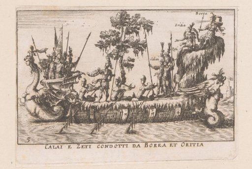 Ship with fantastic creatures and Calais, Zetes, Boreas and Oreithyia