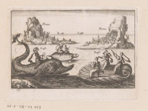 Women on the Back of a Turtle and Dolphin and in a Shell
