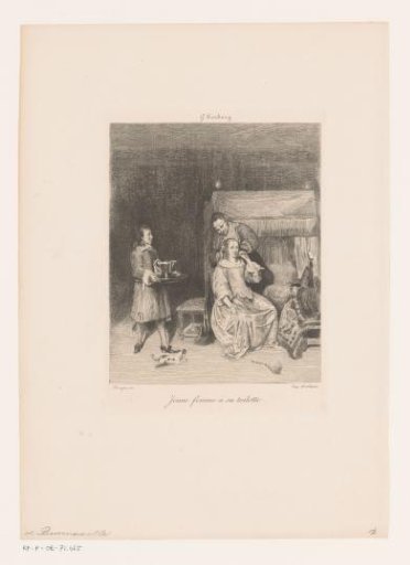 Young woman with servants at her toilet