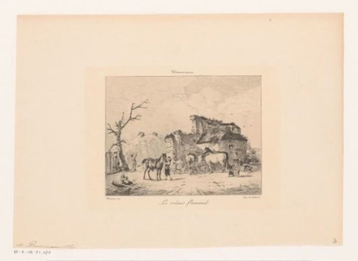 Figures with Horses in Front of a House