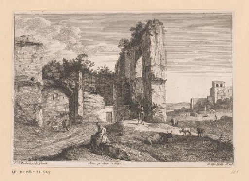 Landscape with a ruin and a seated woman on a stone