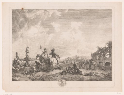 Landscape with figures by a fountain