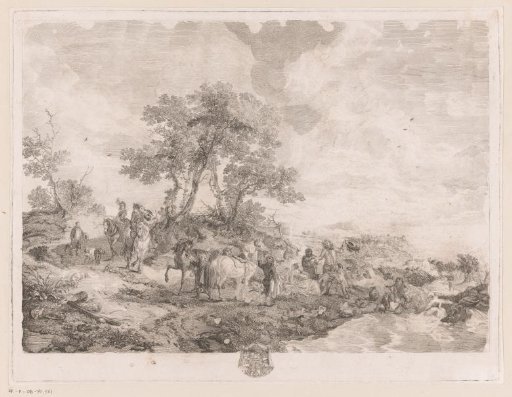 Resting hunting party by a stream