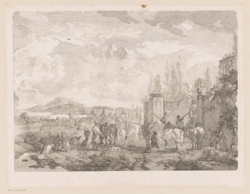 Hunting party before a villa