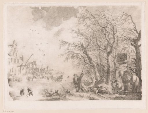 Woodcutters along a frozen river