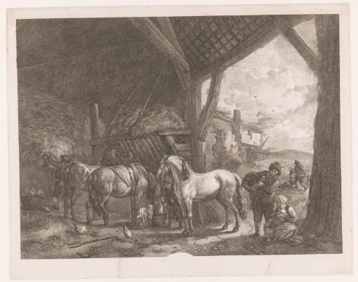 Figures and horses in a stable